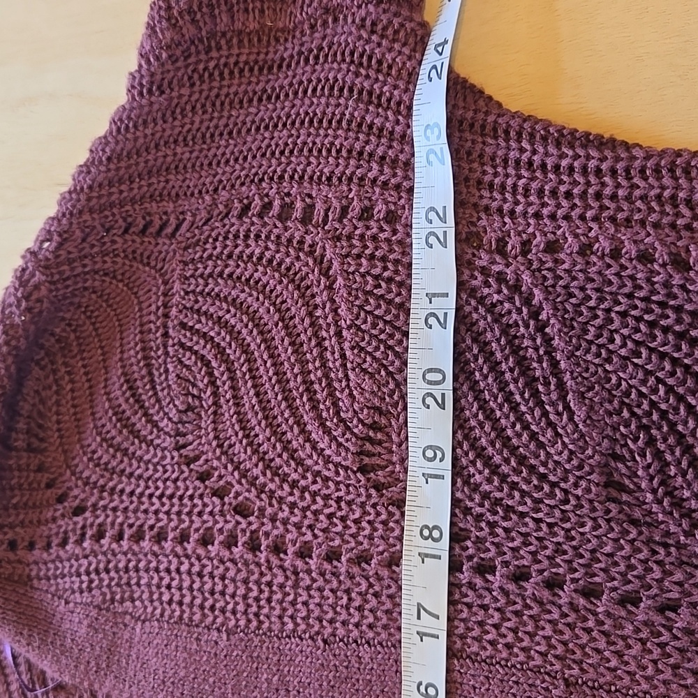 B26 Open Front Cardigan Sweater Pockets Pink Republic Size Md Eggplant Lacy - Picture 4 of 9
